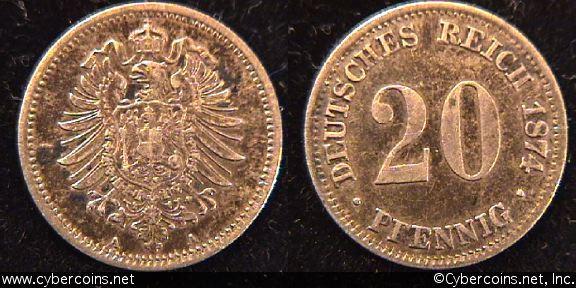 Germany, 1874A, 20 pfennig,  XF, KM5