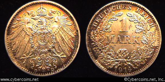 Germany, 1914D, 1 mark, AU, KM14