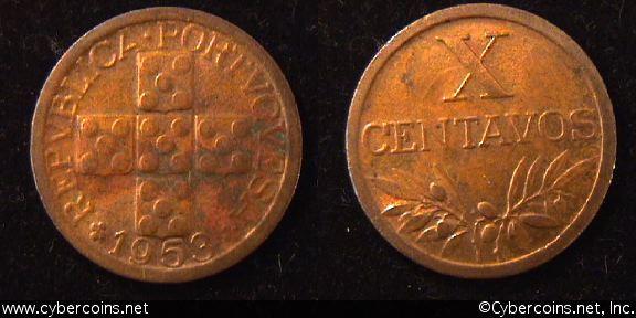 Portugal, 1953, 10 centavos,  XF, KM583
