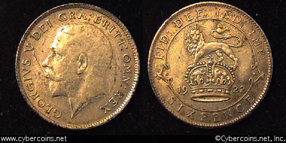 Great Britain, 1922, 6 pence, XF, KM815a.1