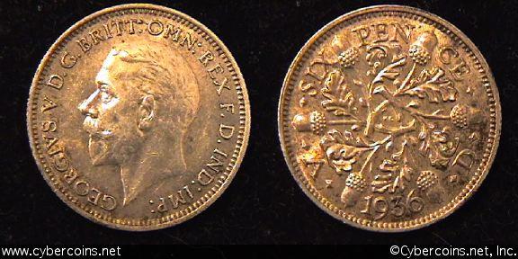 Great Britain, 1936, 6 pence, UNC-, KM832