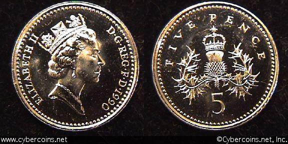 Great Britain, 1990, 5 Pence, PR, KM937c