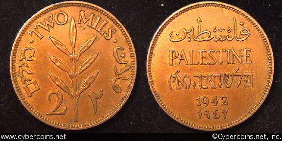 Israel - Palestine, 1942, 2 Mils, XF, KM2