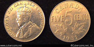 1931, Canada 5 cent, KM29, AU. Some tiny
