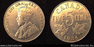 1934, Canada 5 cent, KM29, XF. Average