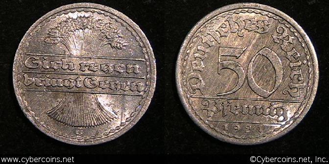 Germany, 1921F/G, 50 pfennig, AU, KM27