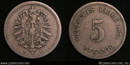 Germany, 1874F, 5 Pfennig, KM3, VF