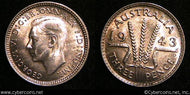 Australia, 1943D, 3 pence, UNC, KM37 -