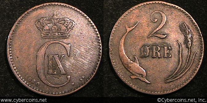 Denmark, 1880, 2 ore, VF, KM793.1