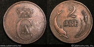 Denmark, 1880, 2 ore, VF, KM793.1