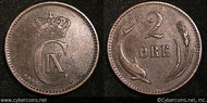Denmark, 1881, 2 ore, VF/XF, KM793.1 -