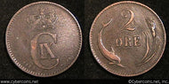 Denmark, 1880, 2 ore, VF/XF, KM793.1