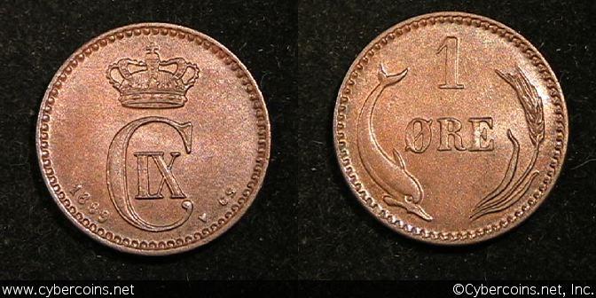 Denmark, 1889, 1 ore, KM792.1, AU.