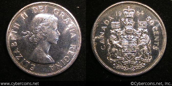 1964, Canada 50 cent, KM56, UNC.