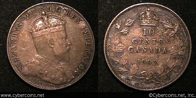 1902, Canada 10 cent, KM10, VF - some dirt