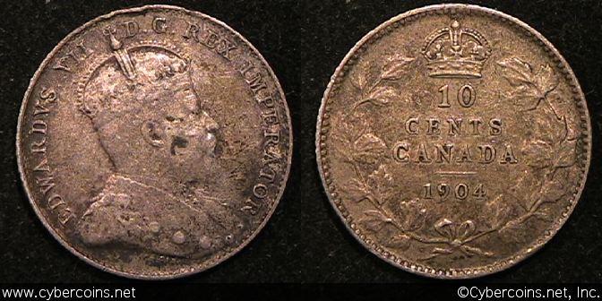 1904, Canada 10 cent, KM10, VF - ticks