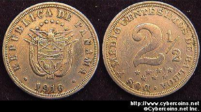Panama, 1916, 2 1/2 centesimo, XF-, KM7.2