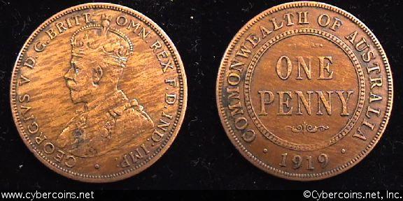 Australia, 1919 - 1 penny - no dots, XF, KM23