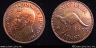 Australia, 1938,  1 penny,   AU-,  KM36   - brz