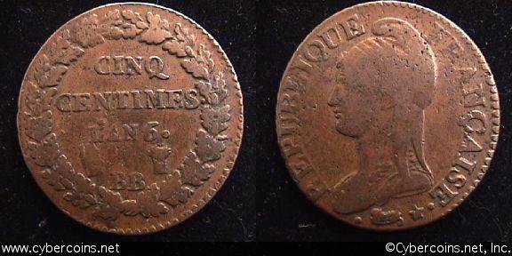France, Lan5/6 BB, 5 centimes, F, KM640.4