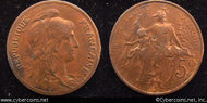 France, 1899, 5 centimes, XF, KM842