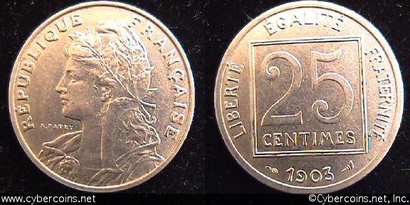 France, 1903, 25 centimes, AU, KM855