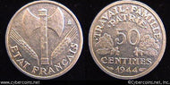 France, 1944B, 50 centimes, AU, KM914.2