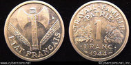 France, 1944, 1 franc,  UNC, KM902.1