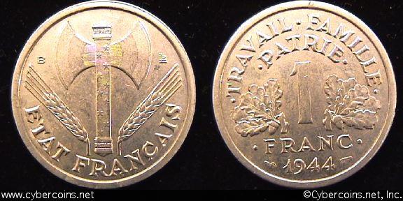 France, 1944B,  1 franc, AU, KM902.2