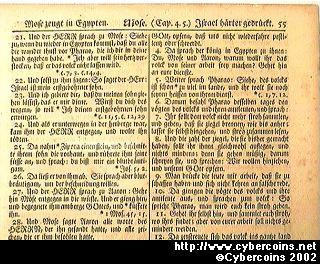 Gun Wad Bible leaf, printed in 1776, 1 page, about 10x7.5 inches. Condition is e