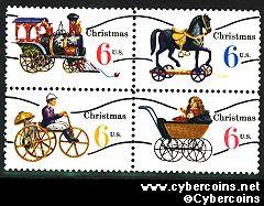 Scott 1415A-18A mint 6c - Christmas Toys, Precancelled, 4 varieties, attached