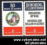 Scott 1421-22 mint sheet 6c (50)- Honoring US Servicemen, 2 varieties attached