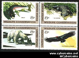 Scott 1427-30 mint 8c - Wildlife Conservation, 4 varieties, attached