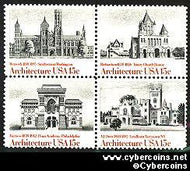 Scott 1838-41 mint 15c - American Architecture, 4 varieties, attached
