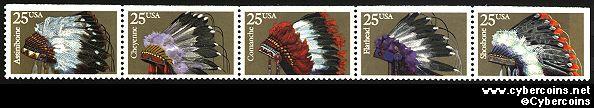 Scott 2505A mint 25c - Indian Headress, half bklt pane of 10