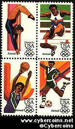 Scott C101-04 mint 28c - Summer Olympics, 4 attached