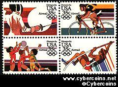 Scott C109-12 mint 35c - Summer Olympics, 4 attached