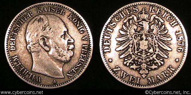 Prussia, 1876A, 2 marks, VF, KM506