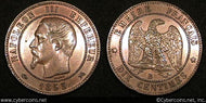 France, 1855B, 10 centimes, KM771.2, XF/AU