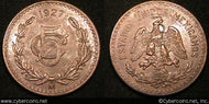 Mexico, 1927, 5 centavos, KM422, XF