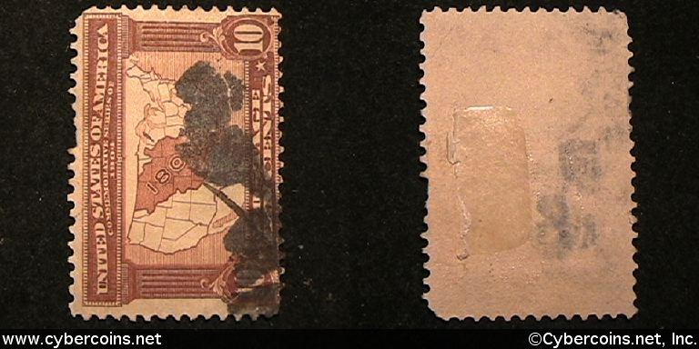 US #327 10 Cent Map - Used - Heavier