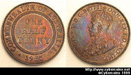 Australia, 1935, 1/2 penny, AU cleaned, KM22