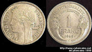 France, 1945C,  1 franc, AU, KM885a.1
