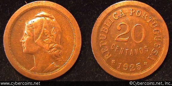 Portugal, 1925, 20 centavos, AU, KM574