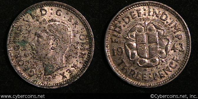 Great Britain, 1943, 3 pence, AU, KM848