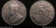 1931, Canada 5 cent, KM29, XF/AU. Typical
