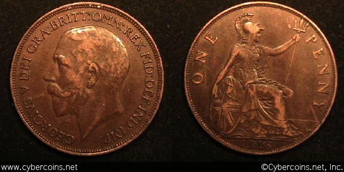 Great Britain, 1918, 1 Penny, XF, KM810