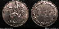 Italy, 1923, 1 lira, XF+, KM62