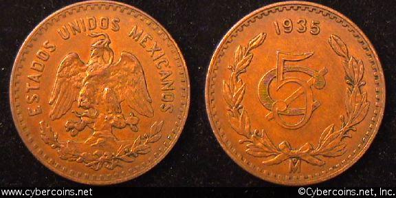Mexico, 1935,  5 centavos, XF/AU, KM422