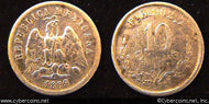 Mexico, 1889/7PiR,  10 centavos, CL VF as F, KM403.9